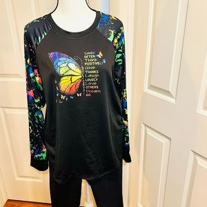 Positive Butterfly Graphics Ink Splash Print Raglan Crewneck T-shirt🦋